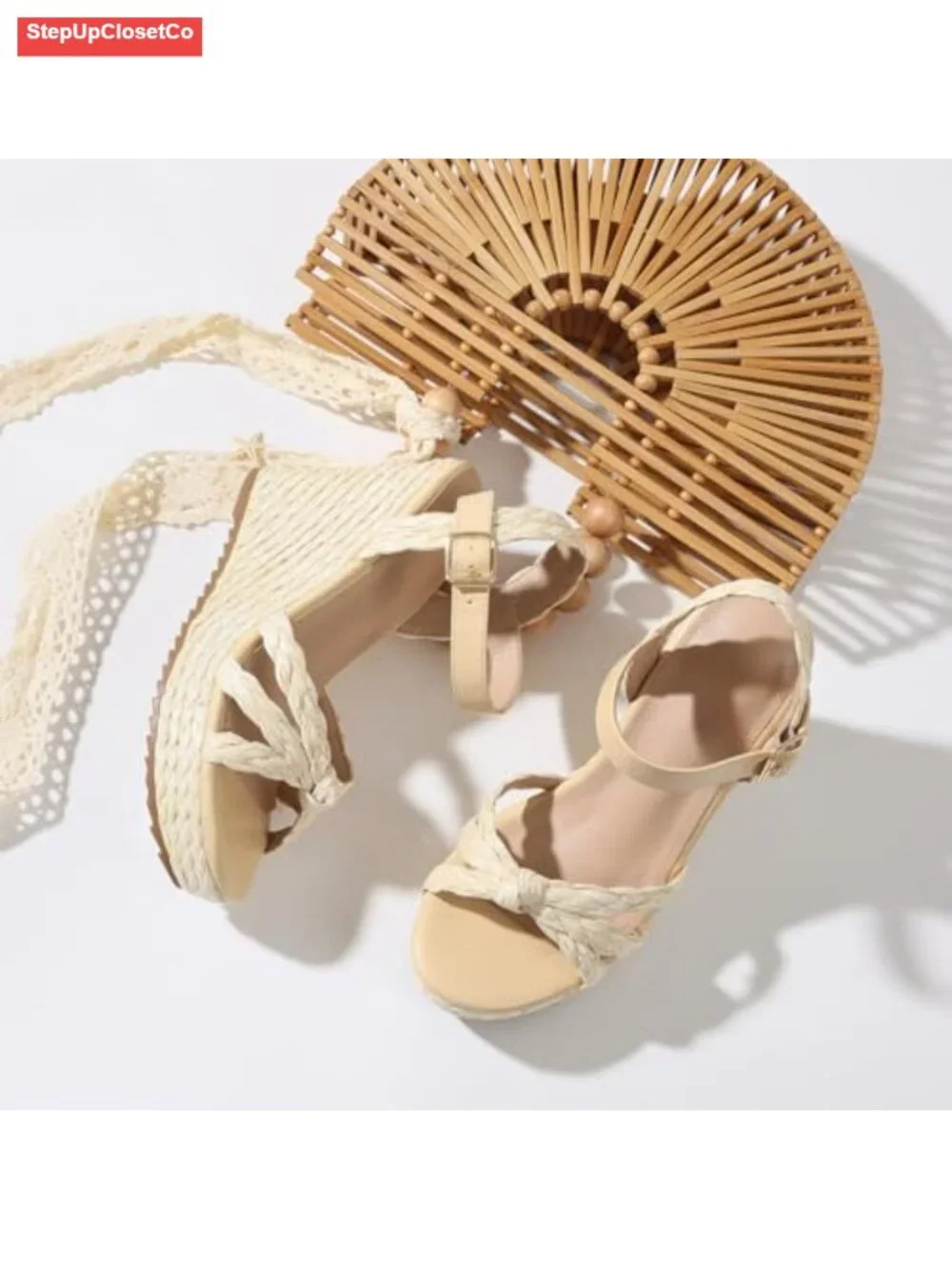 Women's Espadrille Wedge Sandals Braided Knot Ankle Strap Open Toe Platform